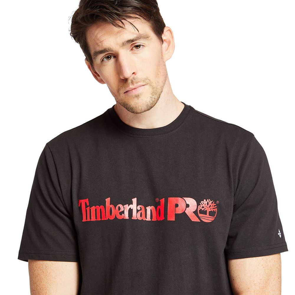 Timberland Mens T-Shirts PRO® Short Sleeve Base Plate Wicking Logo - Black - India EG4578306